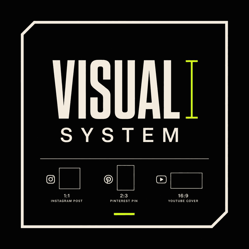 Promptly Visual System cover art on ink with cream frame, lime cursor accent, and social cover ratios